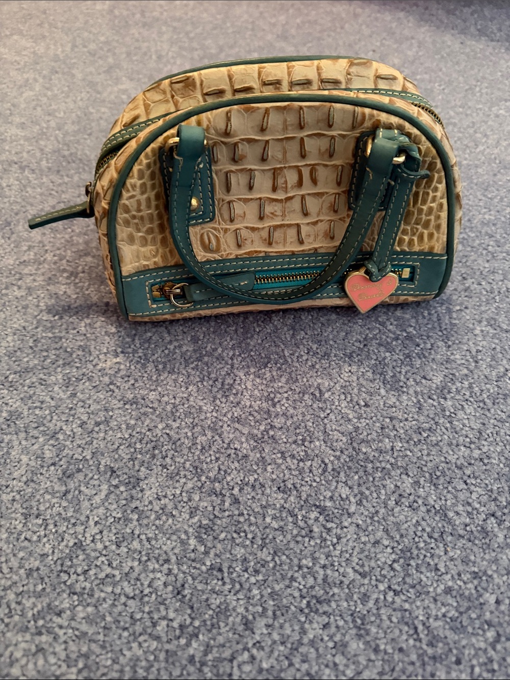 Dooney & Bourke Cream Croc-Embossed Mini Satchel with Teal Accents